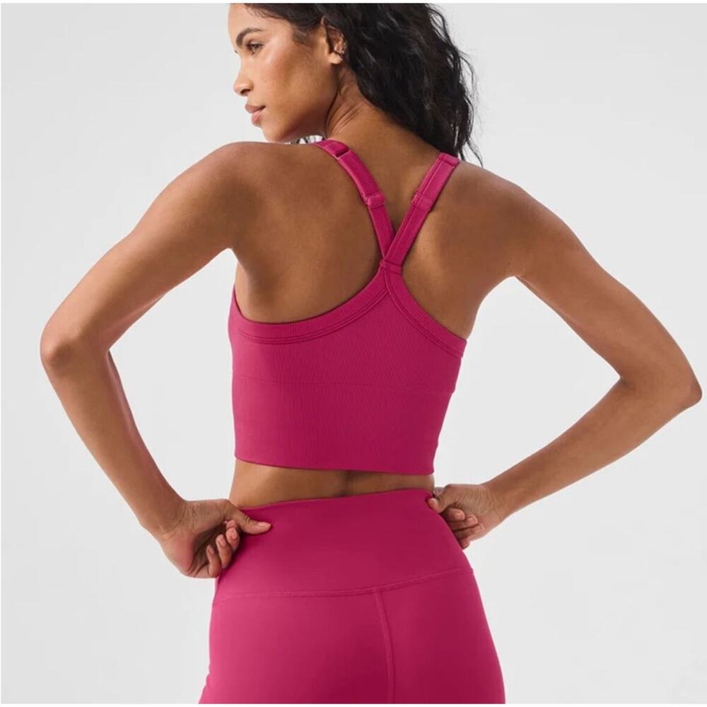 Alo Sports Bra Womens Small Pink Summer Ribbed Favorite Tank Yoga Seamless Gym - Picture 10 of 11